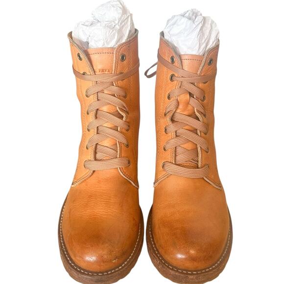 Frye Vintage Sabrina Sunrise Orange Leather Lace Up Ankle Boot Size 9 - Picture 5 of 14